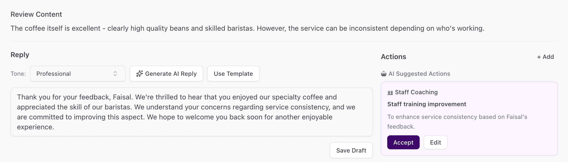 AI Reply Generation with Recommended Actions